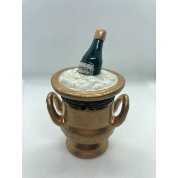Champagne Ice Bucket Hinged Trinket Valentines Ceramic Jewelry Box - Picture 1 of 7